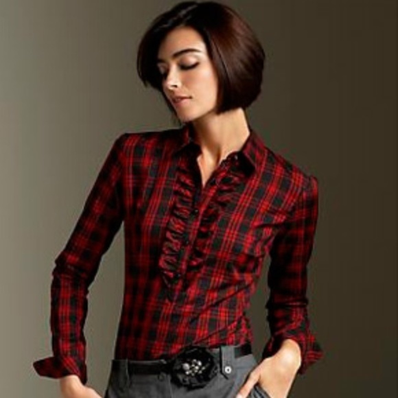 Talbots Tops - TALBOTS Red Black Plaid Long Sleeve Blouse 8P